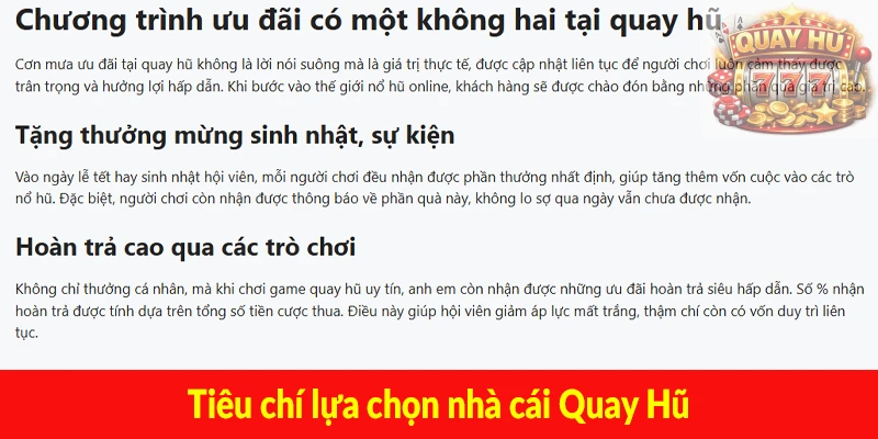 Tiêu chí lựa chọn nhà cái Quay Hũ